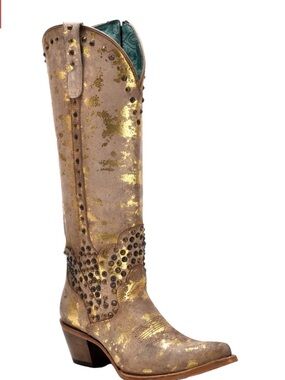 Corral Gold and Taupe Metallic Studded Knee-High Western Boots